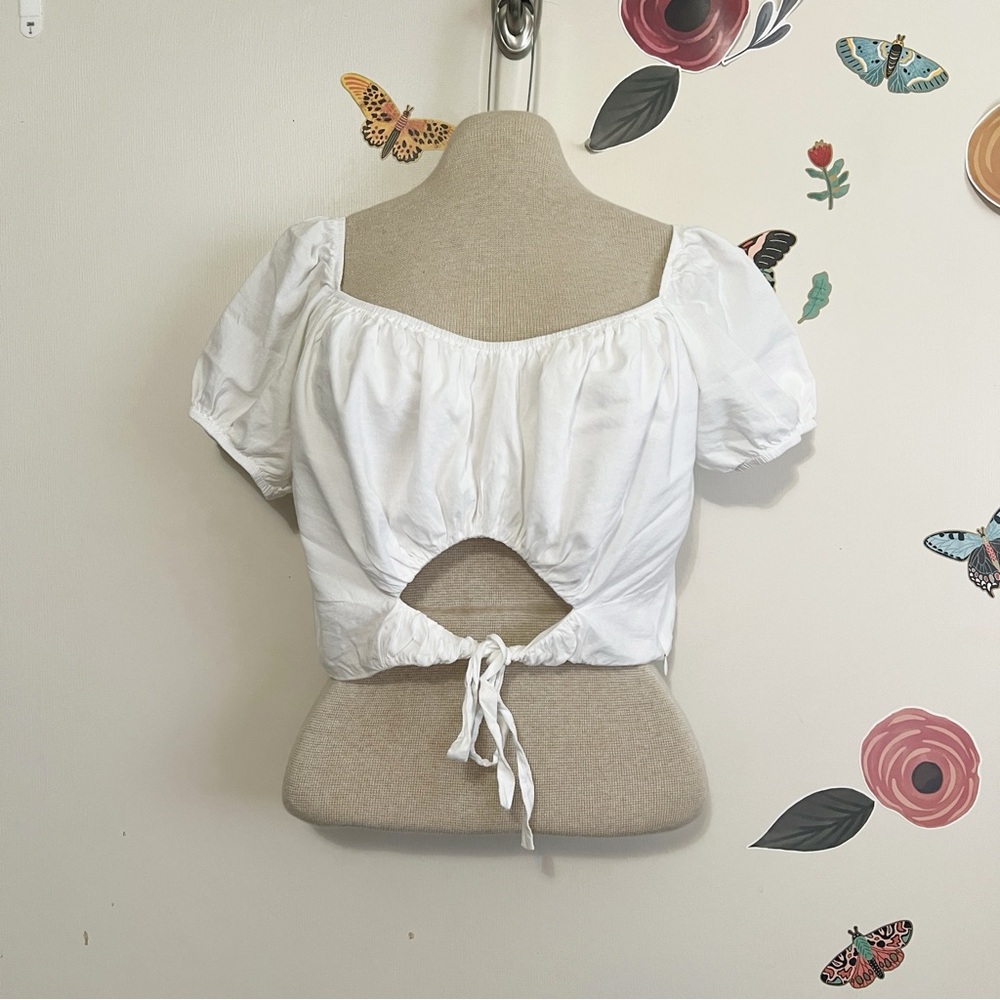 Reformation Pimenta White Off-Shoulder Tie-Front Cutout Crop Top 10 - Picture 4 of 10